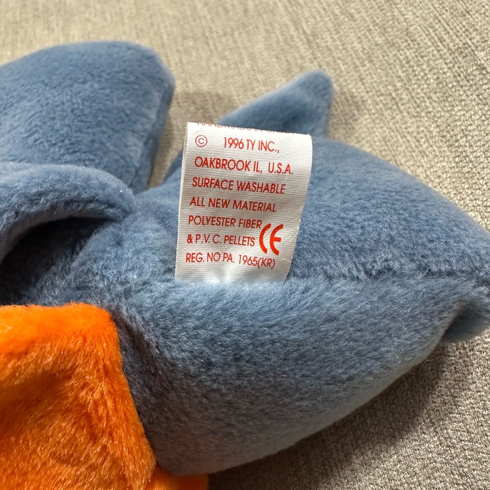 Ty Beanie Baby 1996Scoop Pelican with Orange Beak and Gray Body - Picture 5 of 8